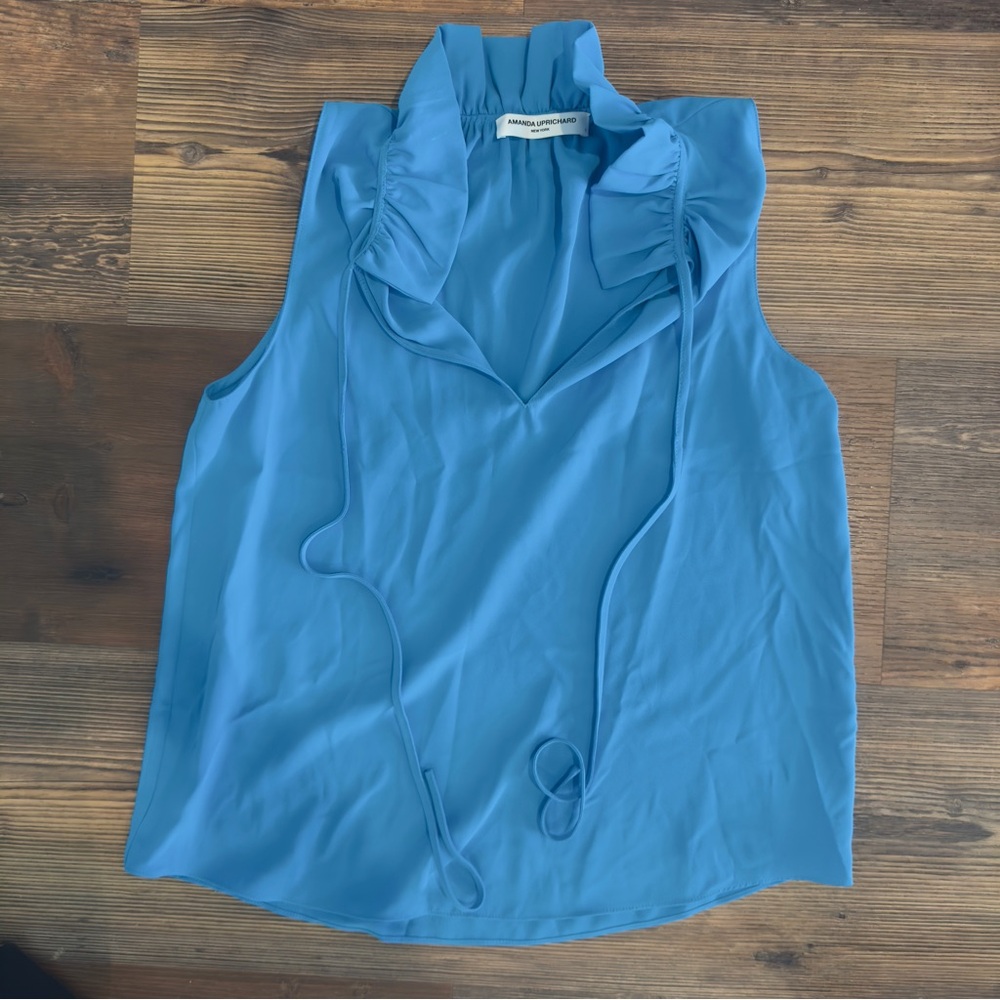 Blue Sleeveless Ruffle Top
